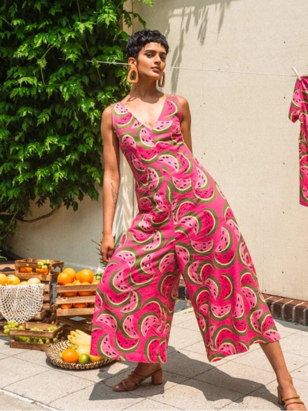 NWOT Mixed by Nasrin Watermelon Line Wide-Leg Jumpsuit Size S